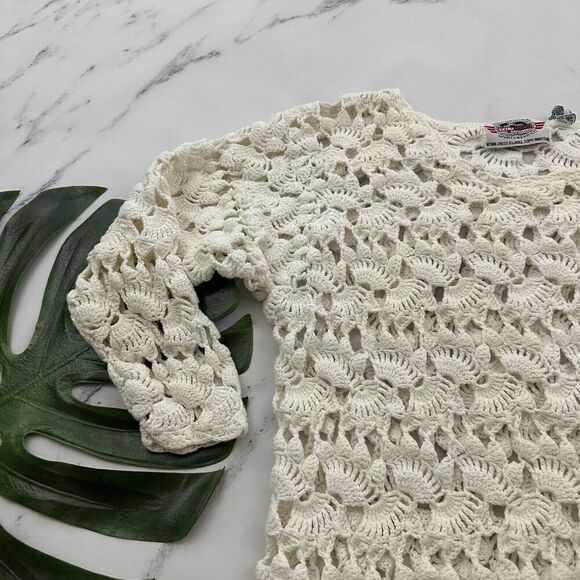 Extra Touch International Womens Vintage 90s Crochet Sweater One Size White Open - Picture 4 of 13